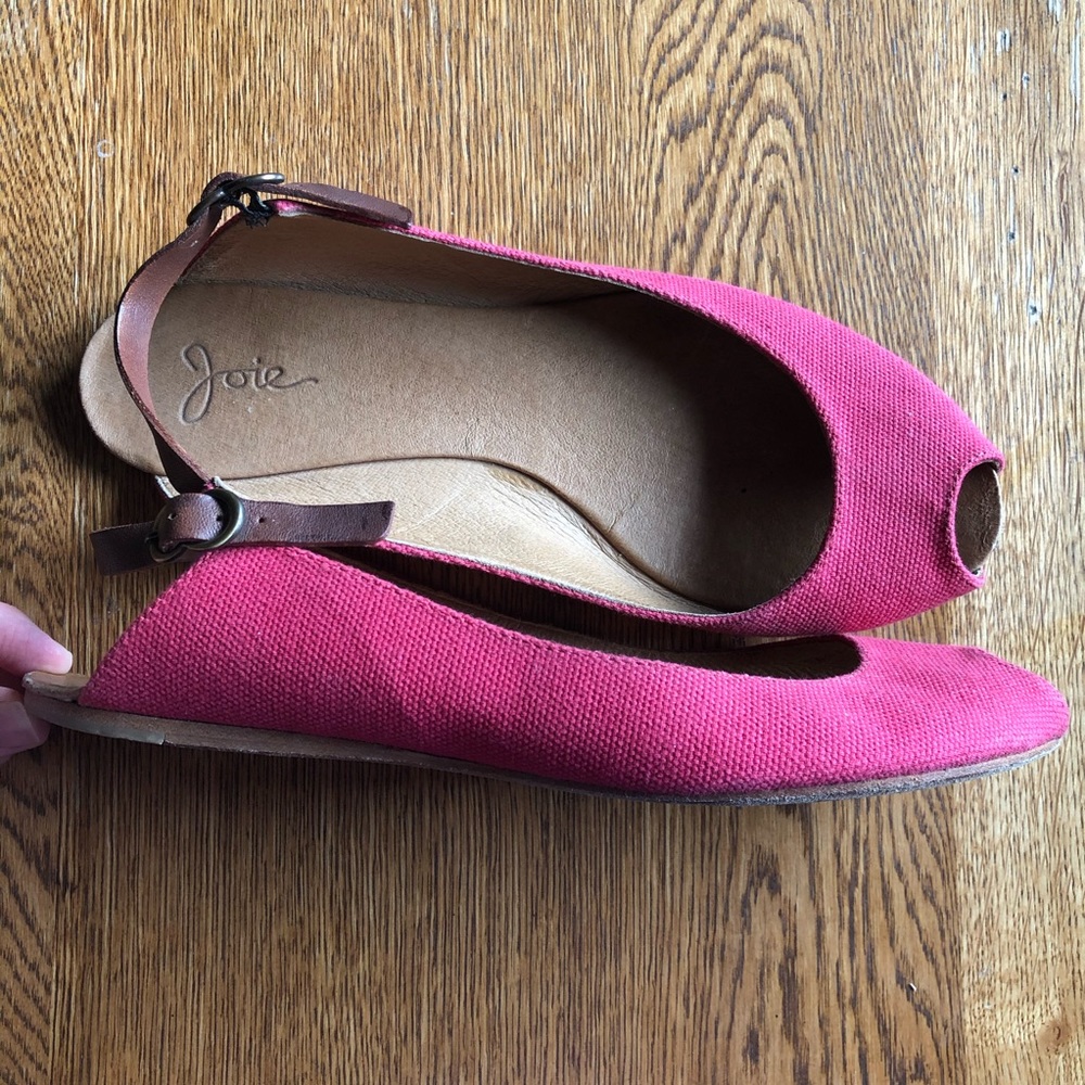 Joie Canvas Heel Strap Peep Toe Leather Flats 39 9